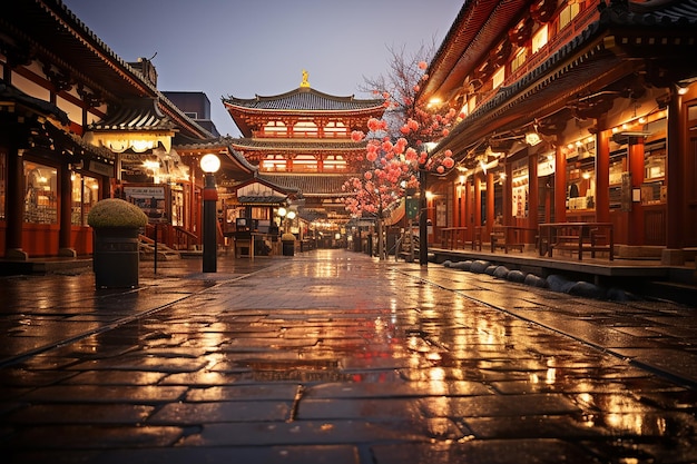 Road to Temple Building als plaats van aanbidding en tourbestemming in Tokio, Japan