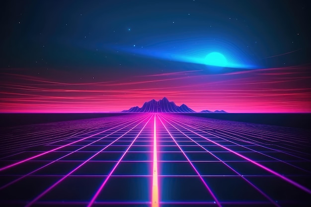 Road to the horizon concept met synthwave kleuren AI