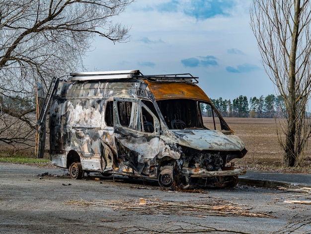 Road traffic accident of a car with fire