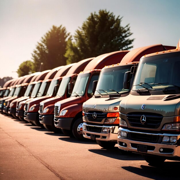 Photo road transport logistics shown by row of trucks