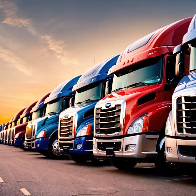 Road transport logistics shown by row of trucks