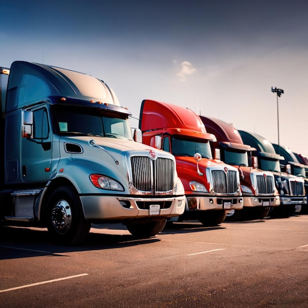 Road transport logistics shown by row of trucks