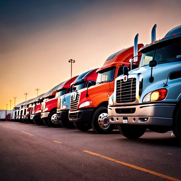 Photo road transport logistics shown by row of trucks