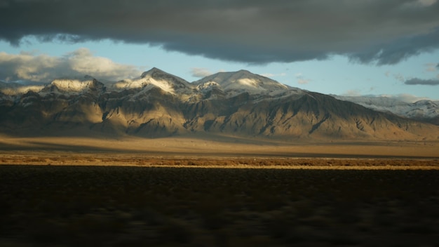 Road trip, driving auto from Death Valley to Las Vegas, Nevada USA