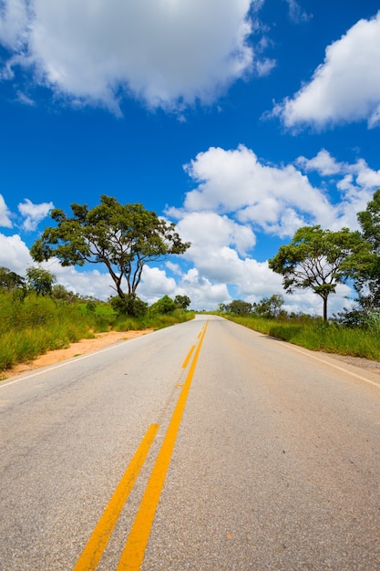 Road trip. empty road with the beautiful landscapes around at the Brazil