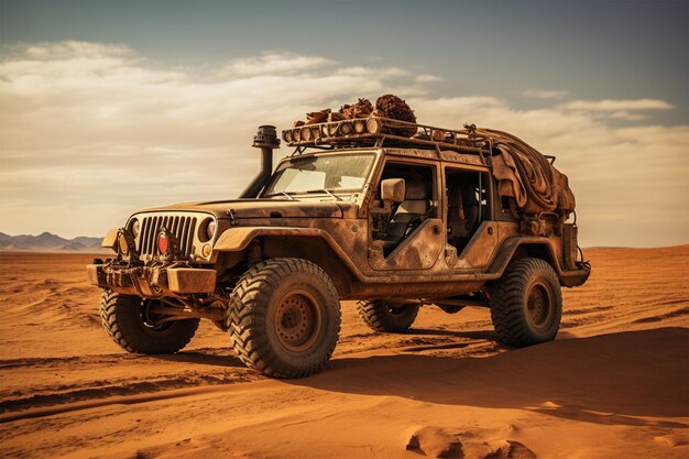 Foto veicolo stradale nel deserto con palme