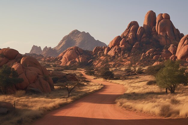 Photo road way to spitzkoppe mountains