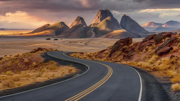 Photo road way to spitzkoppe mountains