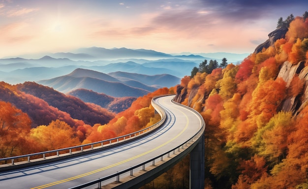 写真 背景に山がある道路