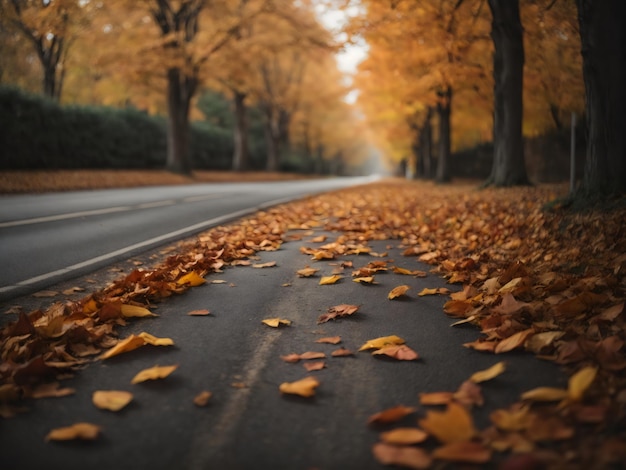 A road with autumn leaves