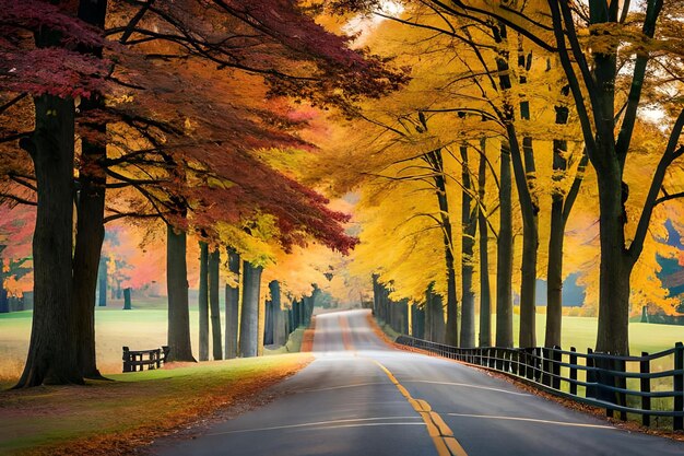 a road with autumn leaves