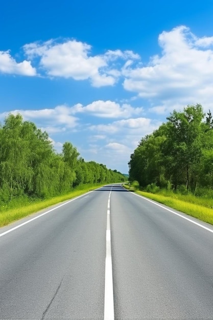 a road with a blue sky and clouds