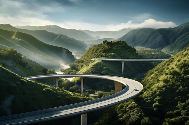 a road with a bridge that says " highway " on it.