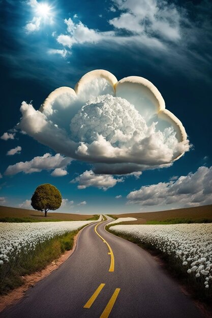 A road with a cloud in the sky