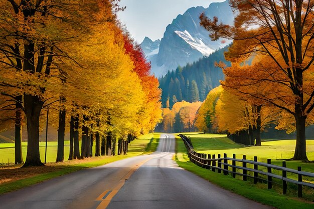 A road with a fence and trees on it