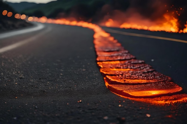 Photo a road with a fire burning on it