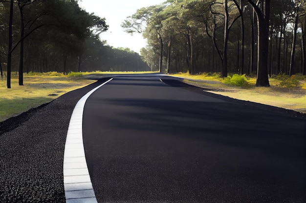 Road with freshly poured layer of asphalt ready for traffic