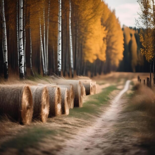 Photo a road with hay bales that has the word  in the middle  on it