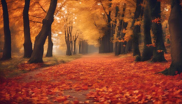 Foto una strada con foglie che sono su di essa e un cartello che dice che l'autunno sta arrivando