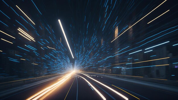 A road with lights and a blue light