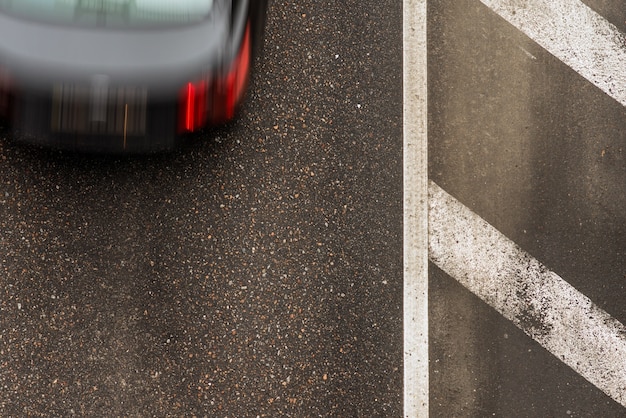 Road with motion car, top view