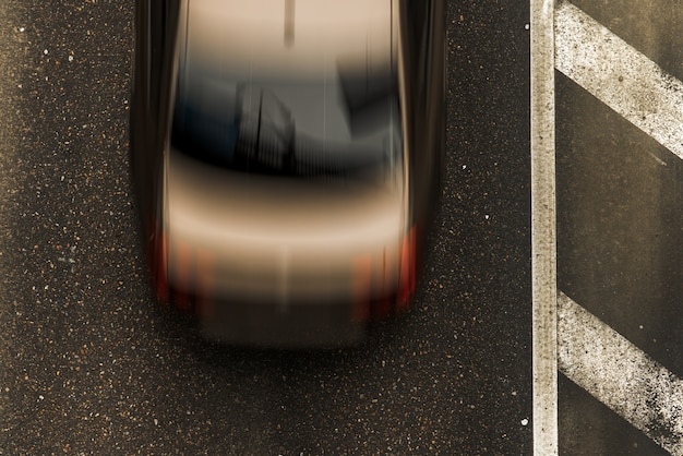 Road with motion car, top view