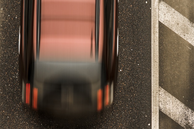 Road with motion car, top view