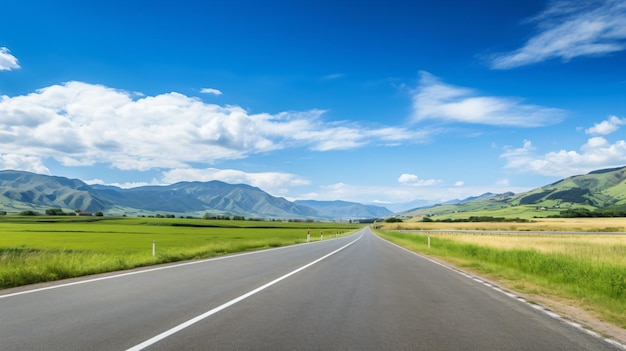 A road with a mountain in the background