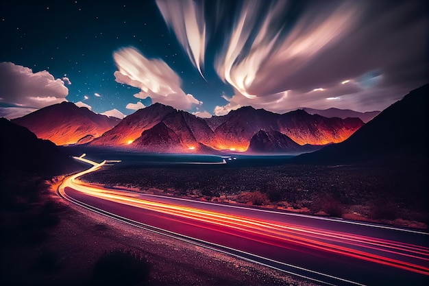 A road with a mountain in the background