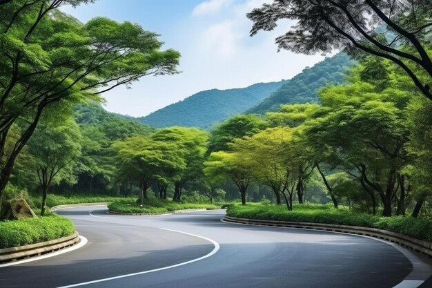 Photo a road with a mountain in the background