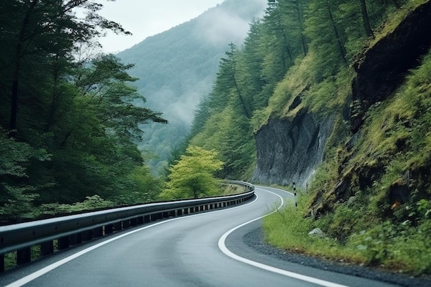 Photo a road with a mountain in the background