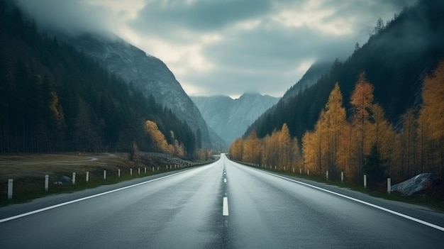 A road with a mountain in the background