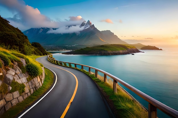 A road with a mountain in the background