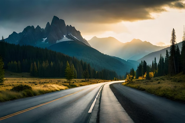 a road with a mountain in the background