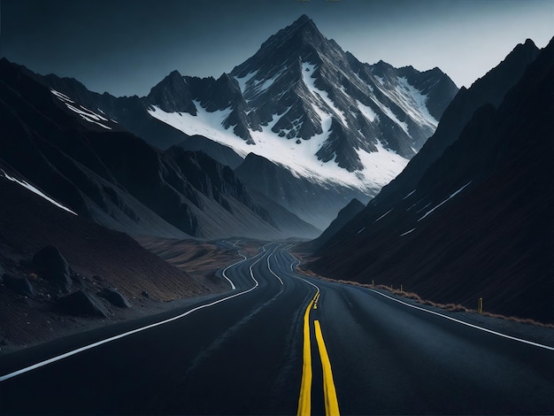 A road with a mountain in the background