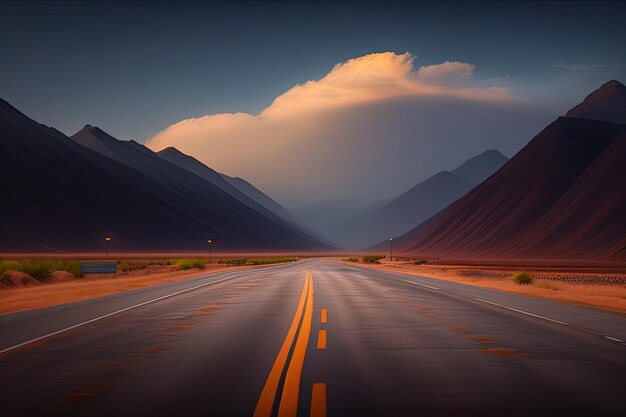 A road with a mountain in the background