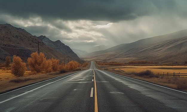 A road with a mountain in the background