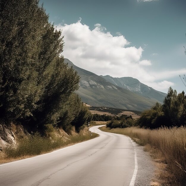 A road with mountains in the background