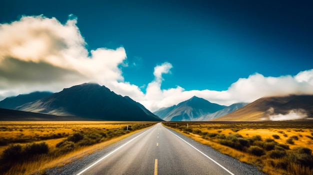 A road with mountains in the background