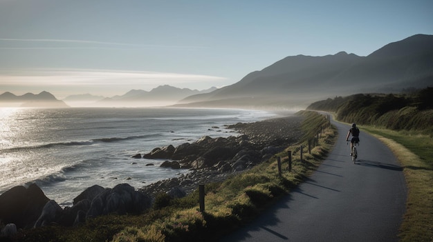 A road with mountains in the background