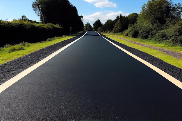 Road with new layer of asphalt after repair has been completed