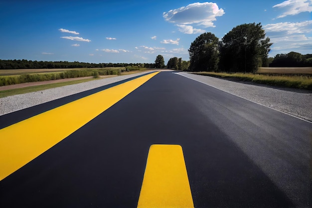 Road with newly laid asphalt surface ready for traffic