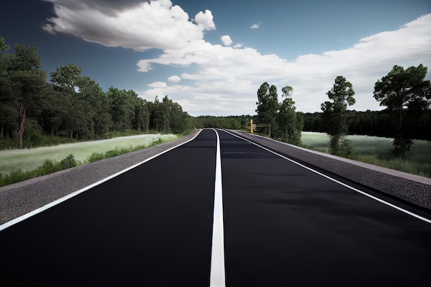 Road with newly laid asphalt surface ready for traffic