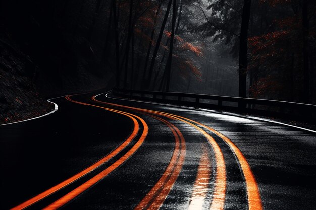 Foto una strada con una linea arancione dipinta su di essa