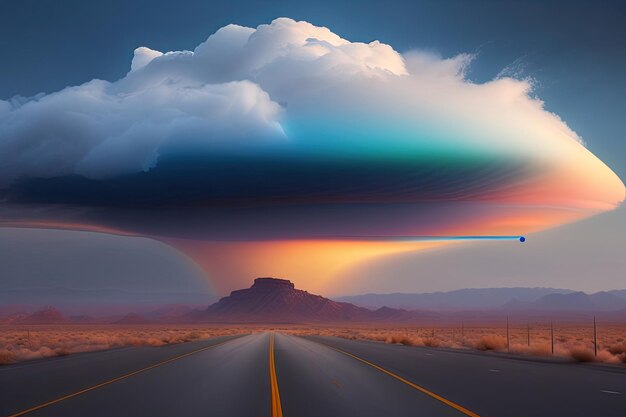 虹のある道と雷という文字のある道