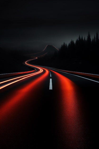 A road with red lights on it