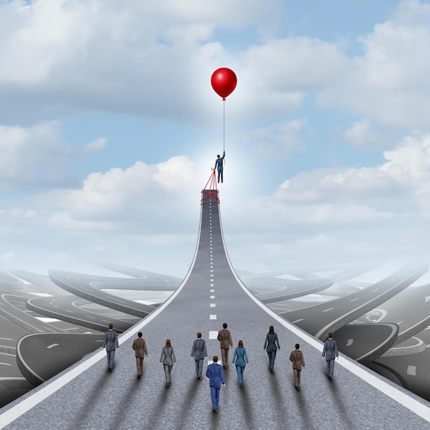 A road with a road with a red balloon and a group of people walking on it and a group of people walking on it.