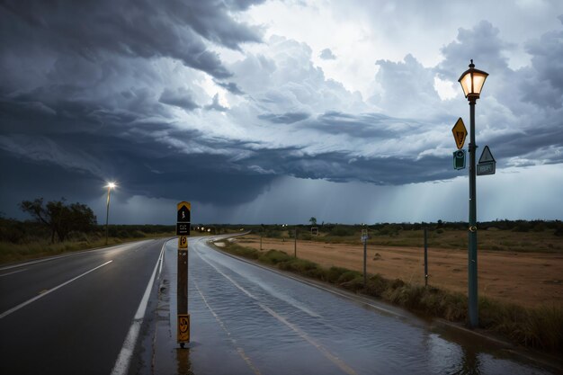 Photo a road with a sign that says  thunderstorm  on it