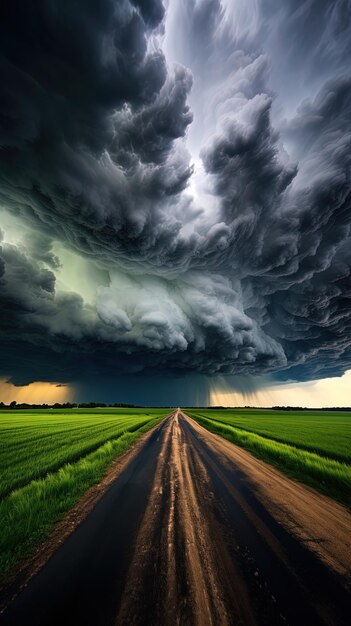 Photo a road with a storm cloud over it and a road