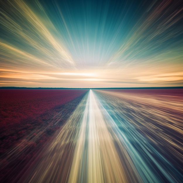 A road with a sunburst in the background